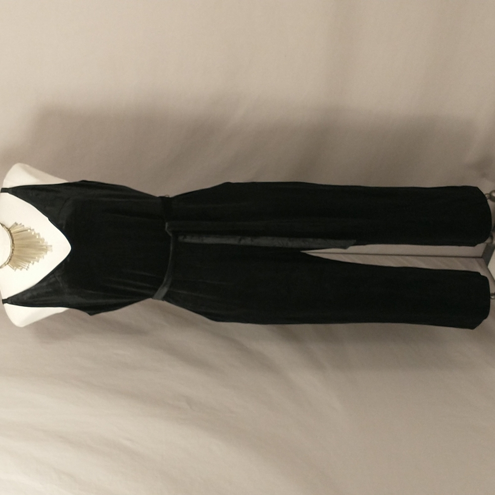 Black Stretch Velvet Jumpsuit Dressy & Comfortable Holiday Party Pockets Petite